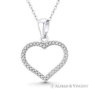 Open-Design Heart Charm CZ Crystal Pendant in .925 Sterling Silver w/ Rhodium